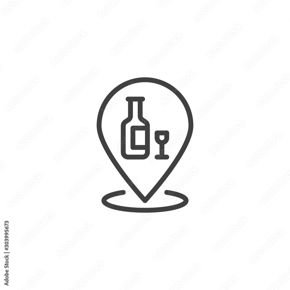 Bar location pin line icon. linear style sign for mobile concept and web design. Pub map marker outline vector icon. Symbol, logo illustration. Vector graphics Bar location pin line icon. linear style sign for mobile concept and web design. Pub map marker outline vector icon. Symbol, logo illustration. Vector graphics