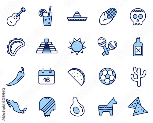 Mexiko Vector Icon Illustration Set