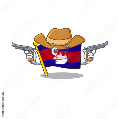 Flag cambodia cartoon with in cowboy character