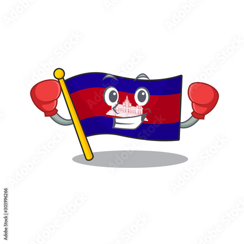 Flag cambodia cartoon with in boxing character
