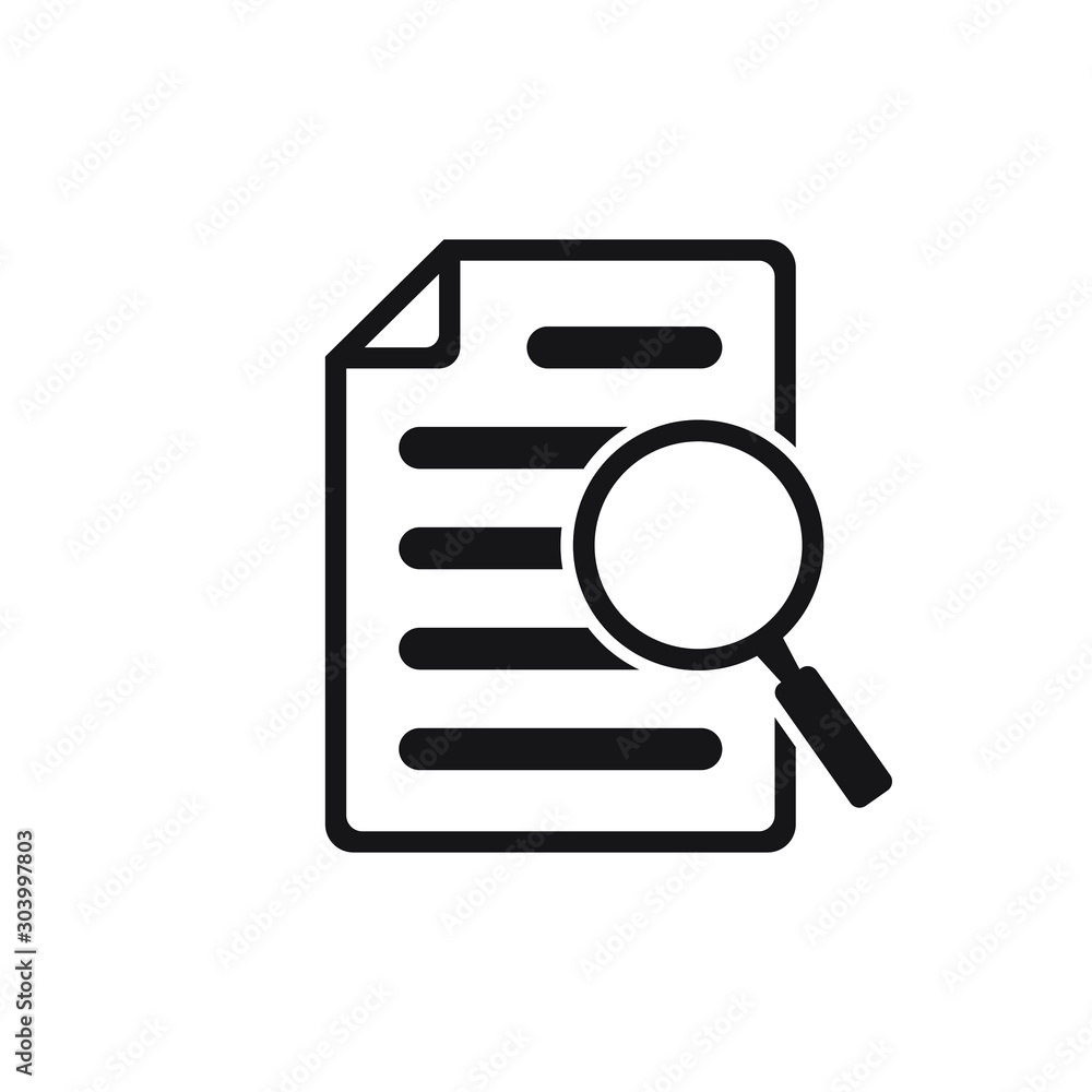 File search icon, document search, vector isolated. Document with magnifier loupe business concept. File search icon, document search, vector isolated. Document with magnifier loupe business concept.