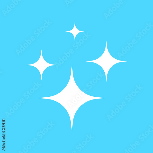 Shine icon  Clean star icon. White icon on blue background.