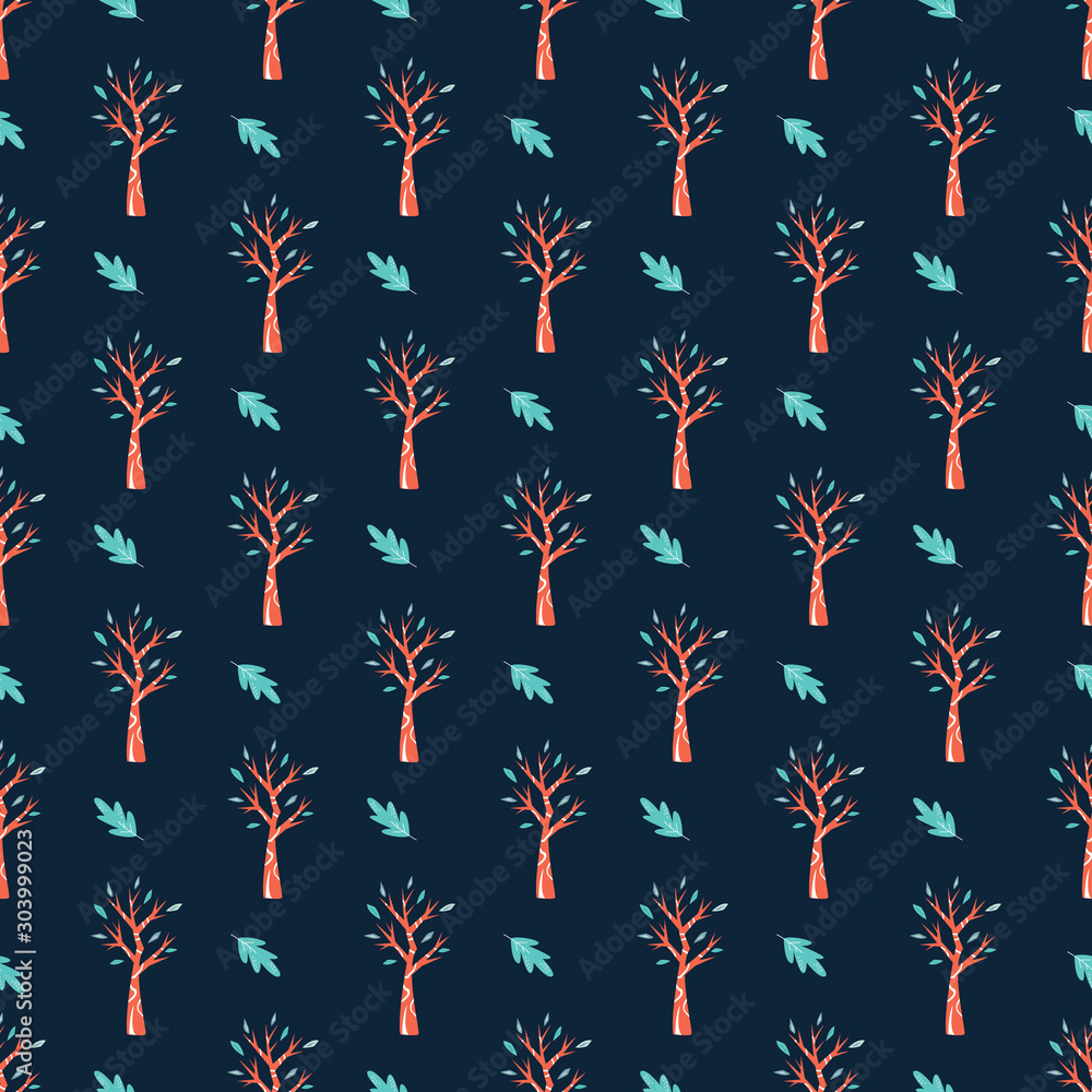 Seamless vector pattern with trees and leaves Seamless vector pattern with trees and leaves