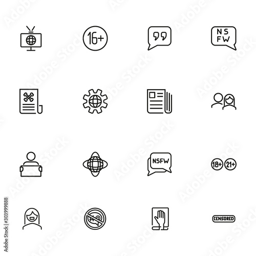 Age limit line icon set. TV, newspaper, audience. Censorship concept. Can be used for topics like mass media, global news, censor