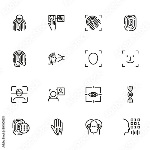 Anthropometric technologies line icon set. Scanning, identification, genes. Authentication concept. Can be used for topics like comparative analysis, criminology, forensics
