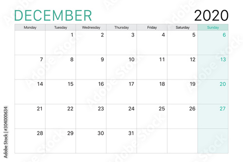 2020 December illustration vector desk calendar