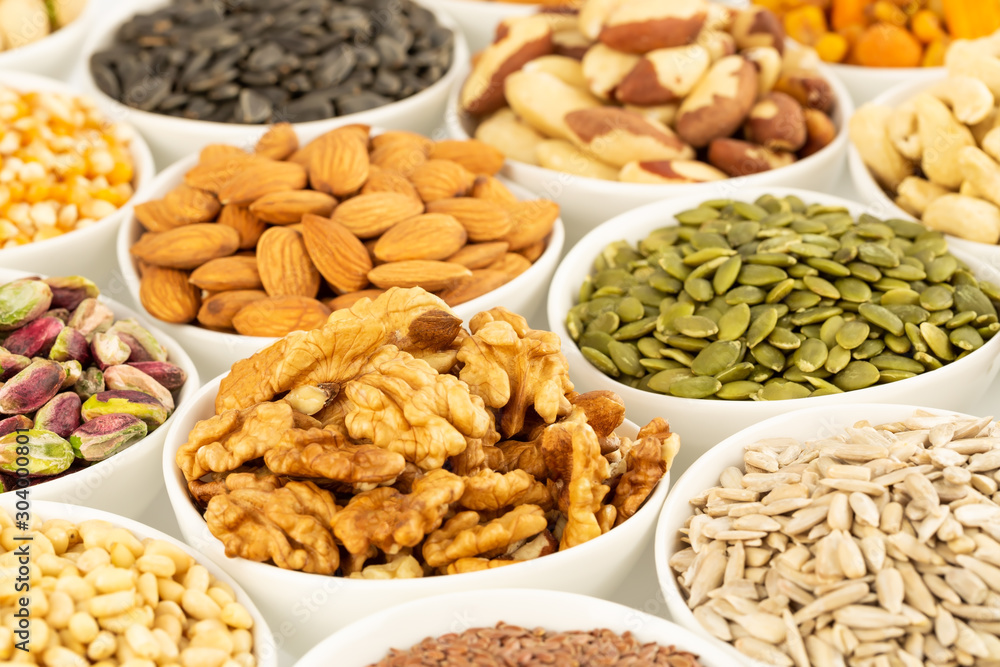 Various kind of nuts and seeds Various kind of nuts and seeds
