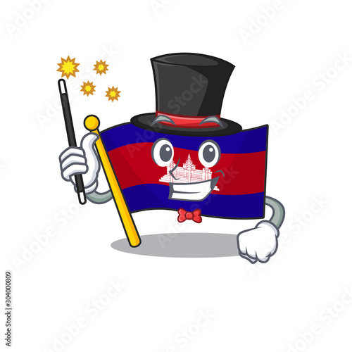 Mascot flag cambodia with in character magician