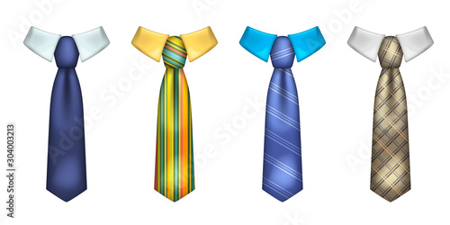 Colorful striped male neckties realistic illustrations set