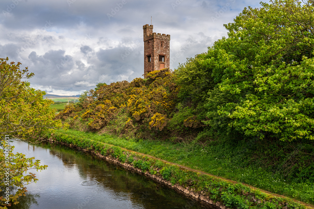 The Braystones Tower and the River Ehen in Braystones, Cumbria, England, UK