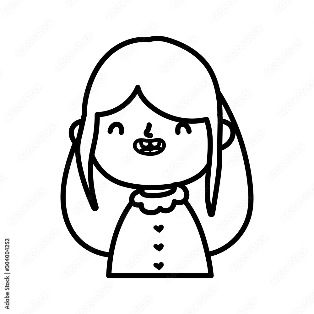 smiling cute little girl on white background thick line smiling cute little girl on white background thick line