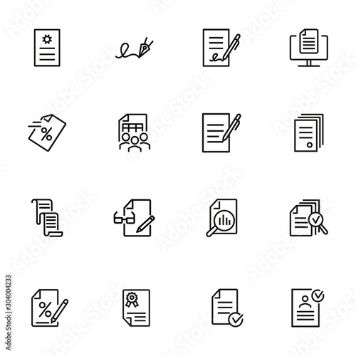 Document line icon set. Statistics, examination, report. Expertise concept. Can be used for topics like signing contract, paperwork, business analysis