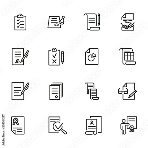 Documents line icon set. Set of line icons on white background. Office concept. Contract, report, clipboard. Vector illustration can be used for topics like office job, meeting, postal