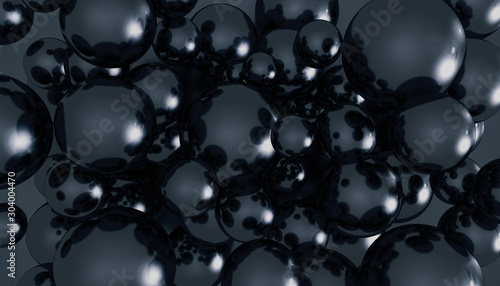 Background of shiny, reflective black balls. 3D rendering. © Татьяна Шипулина