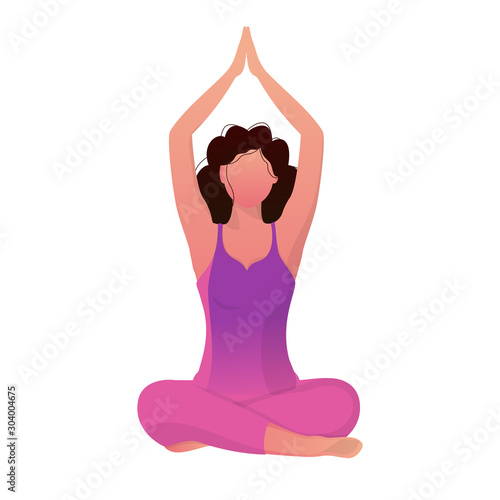 Faceless woman character doing exercise in sukhasna pose.