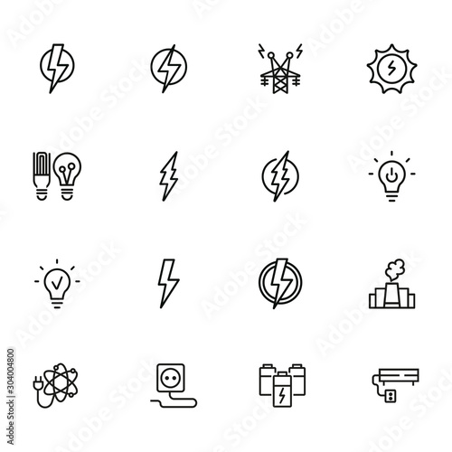 Electricity line icon. Set of line icons on white background. Energy concept. High voltage, lightning, lamp. Vector illustration can be used for topics like engineering, power