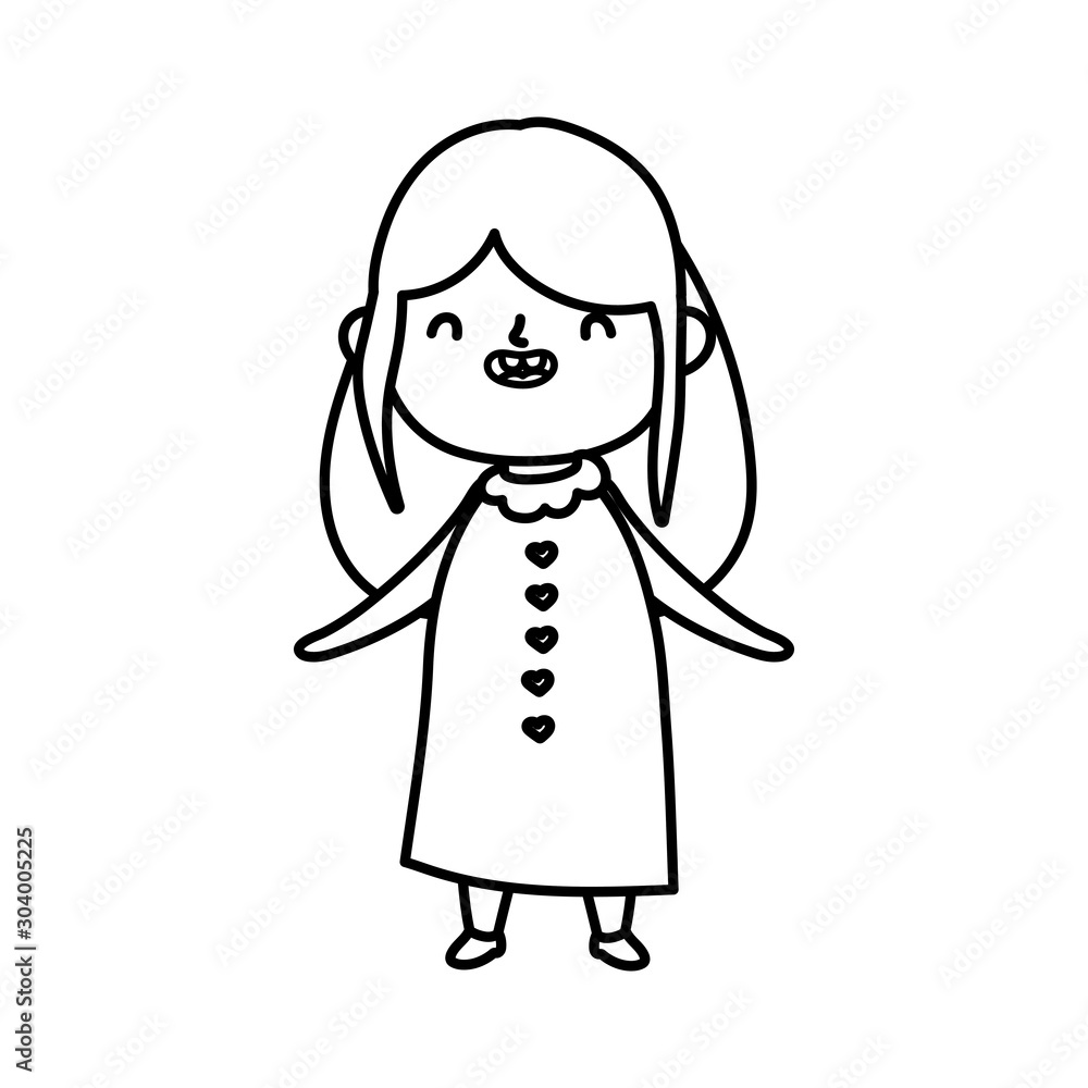 smiling cute little girl on white background thick line smiling cute little girl on white background thick line