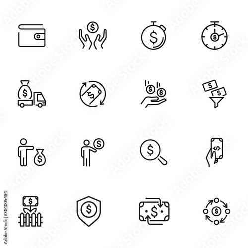 Finance management line icon set. Purse, earning, loan. Money concept. Can be used for topics like business, investment, saving, charity