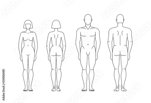 Figures of man and woman. Vector isolated editable template.