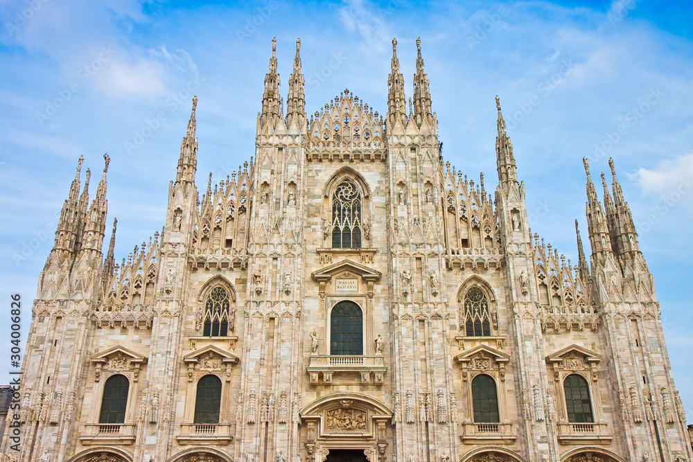 Facade of the Gothic cathedral in Milan (Lombardy - Italy)