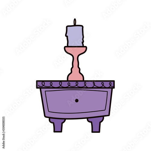 table and candle with chandelier decoration