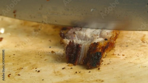 Wallpaper Mural Closeup cutting roast pork crispy crust meat Thai tasty food delicious Torontodigital.ca