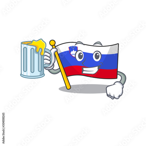 Cartoon flag slovenia isolated in character holding juice