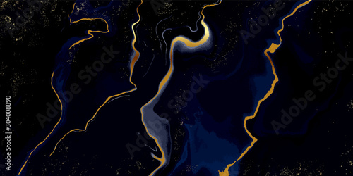 Blue marble and gold abstract background texture.  Indigo ocean blue marbling  with natural luxury style swirls of marble and gold powder.