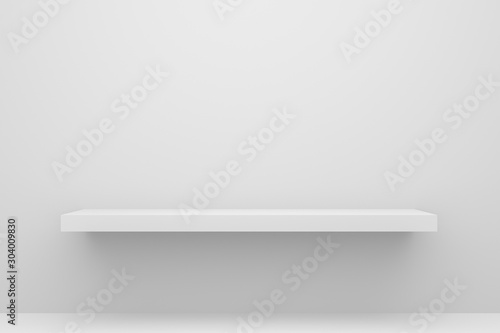 Fotótapéta Front view of empty shelf on white table and wall background with modern minimal concept