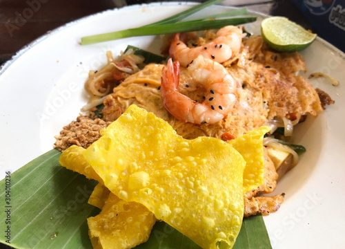 Pad thai shrimp is noodle food Thai Style.