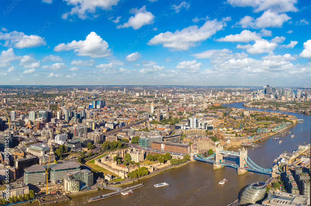 Aerial view of Tower Bridge in London