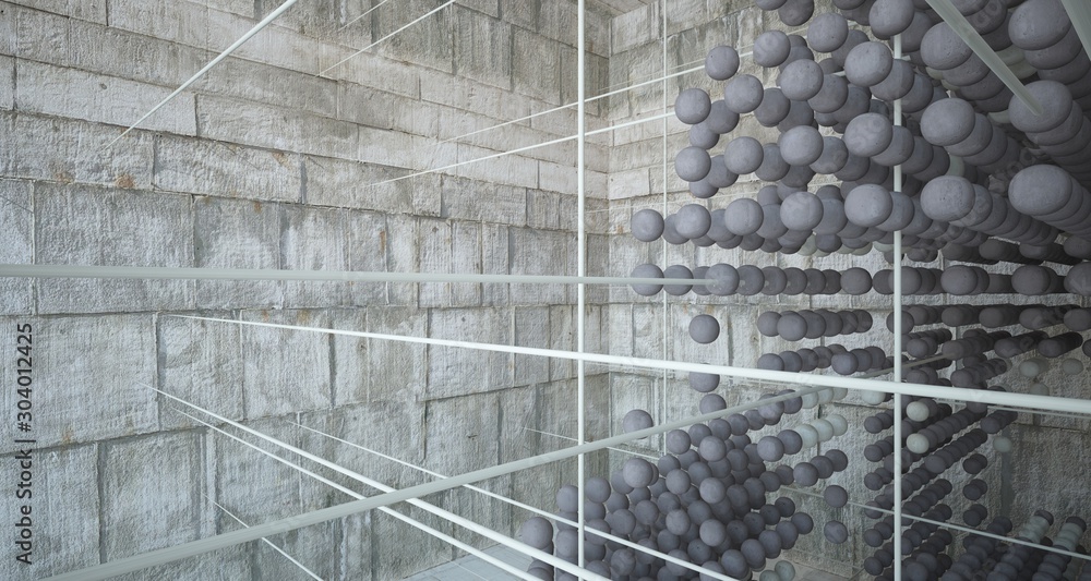 Obraz premium Abstract architectural concrete interior from an array of spheres with large windows. 3D illustration and rendering.
