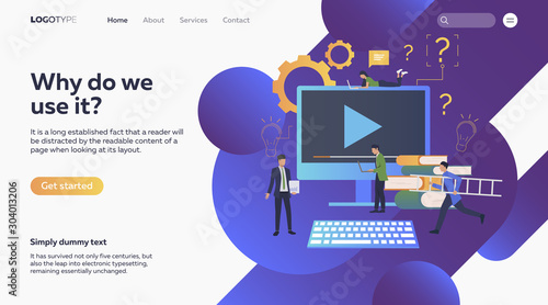 Group of business men and woman managing and optimising it. Development, optimization, teamwork. Vector illustration. Business and technology concept for banner, website design or landing web page photo