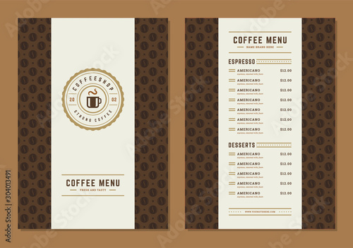 Coffee menu design brochure template vector Illustration