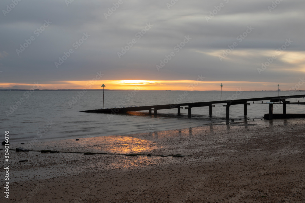 Winter sunset at Southend-on-Sea, Essex, England