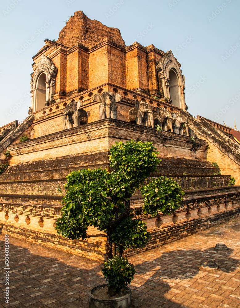 Ancient pagoda at Wat Chedi Luang temple in Chiang Mai, Thailand