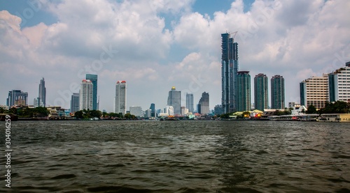  Bangkok city skyline and Chao Phraya river, Bangkok, Thailand