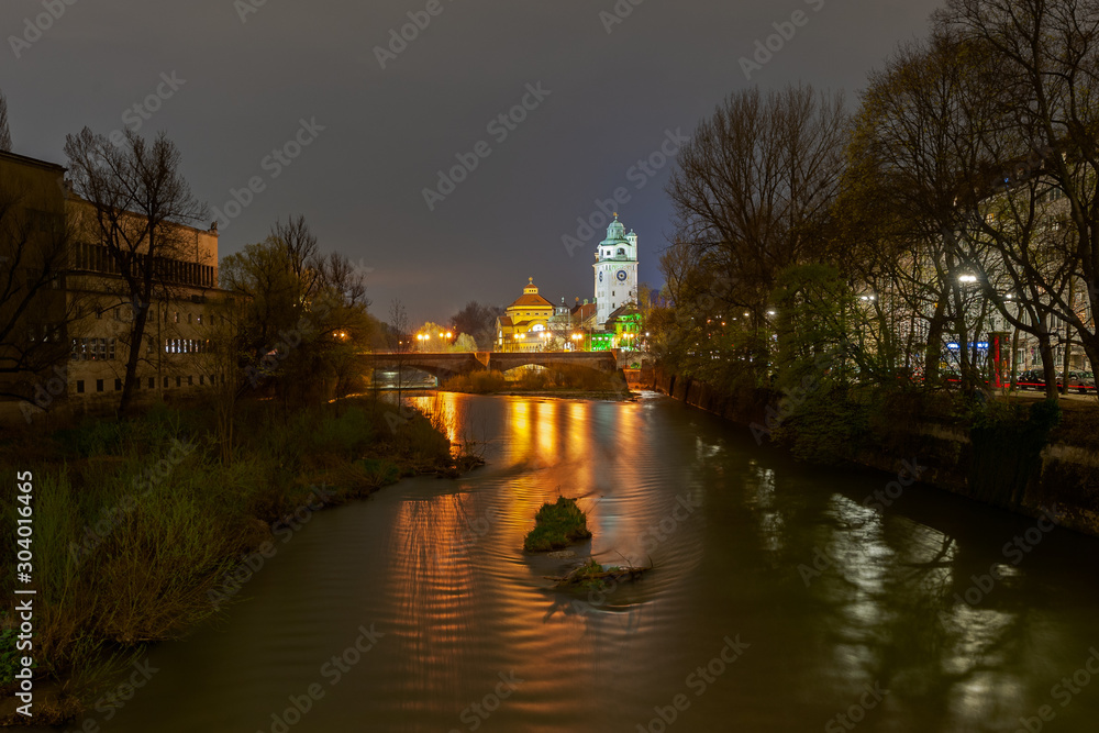 Munich on the Isar at night