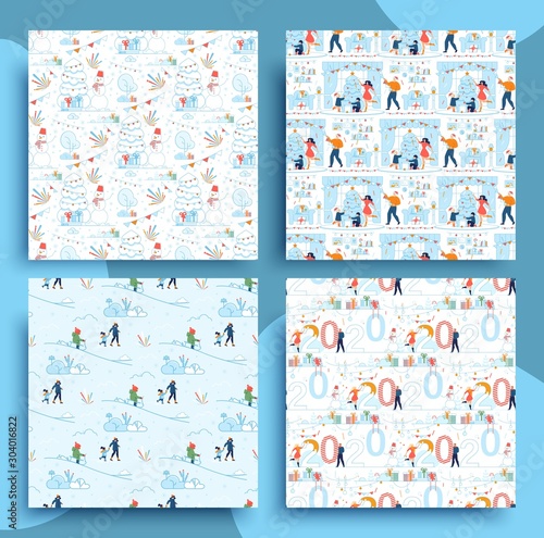 Holidays Fun Festive Winter Seamless Pattern Set