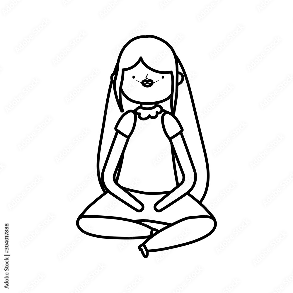 woman with long hair sitting on white background thick line woman with long hair sitting on white background thick line