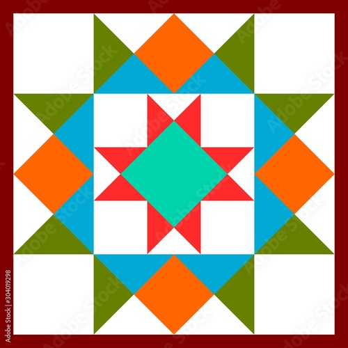 Barn quilt pattern, Amish Patchwork design, Abstract geometric tiled trail Vector illustration