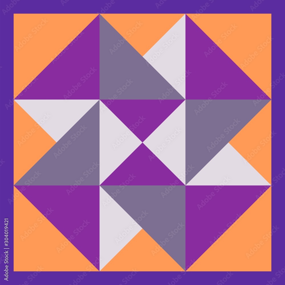 Barn quilt pattern, Amish Patchwork design, Abstract geometric tiled trail Vector illustration