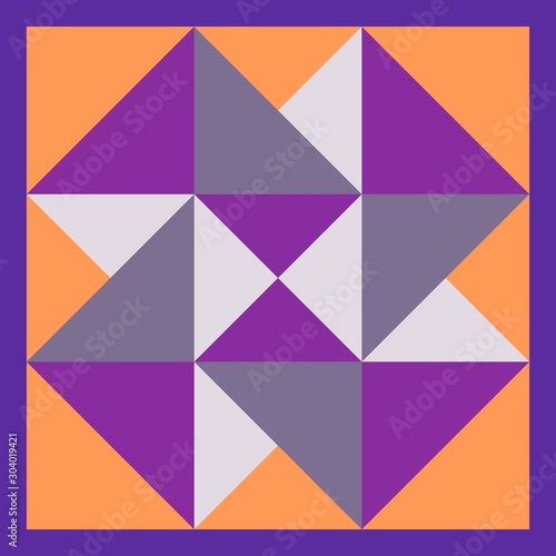 Barn quilt pattern, Amish Patchwork design, Abstract geometric tiled trail Vector illustration