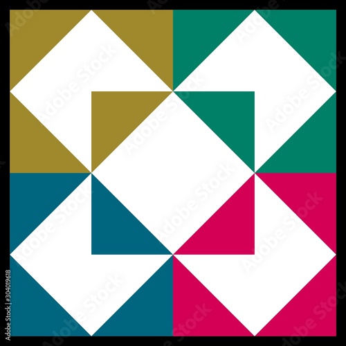 Barn quilt pattern, Amish Patchwork design, Abstract geometric tiled trail Vector illustration
