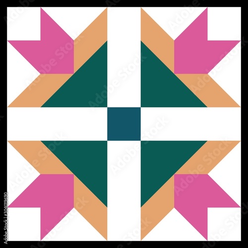 Barn quilt pattern, Amish Patchwork design, Abstract geometric tiled trail Vector illustration