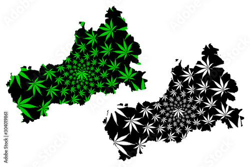 Cherkasy Oblast (Administrative divisions of Ukraine, Oblasts of Ukraine) map is designed cannabis leaf green and black, Cherkasy map made of marijuana (marihuana,THC) foliage..