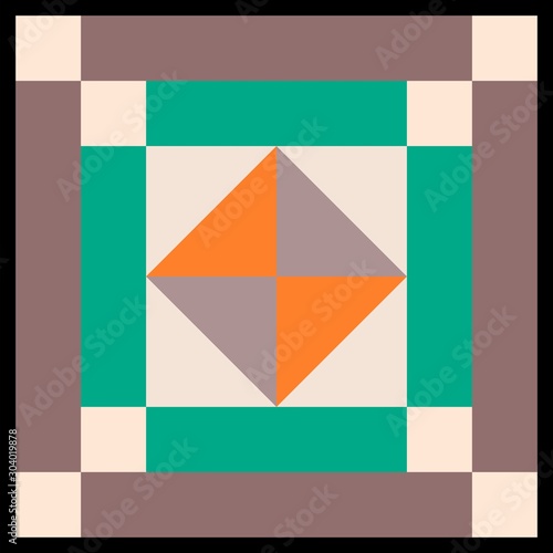 Barn quilt pattern, Amish Patchwork design, Abstract geometric tiled trail Vector illustration