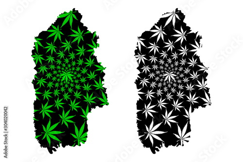Khmelnytskyi Oblast (Administrative divisions of Ukraine, Oblasts of Ukraine) map is designed cannabis leaf green and black, Khmelnychchyna map made of marijuana (marihuana,THC) foliage....