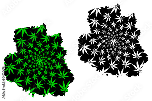 Vinnytsia Oblast (Administrative divisions of Ukraine, Oblasts of Ukraine) map is designed cannabis leaf green and black, Vinnychchyna map made of marijuana (marihuana,THC) foliage....