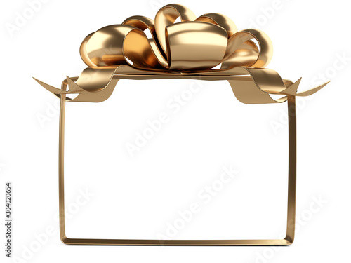 A square frame of golden ribbons and bow on top. Template for your design.